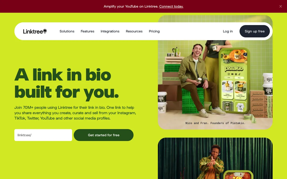 The Linktree home page
