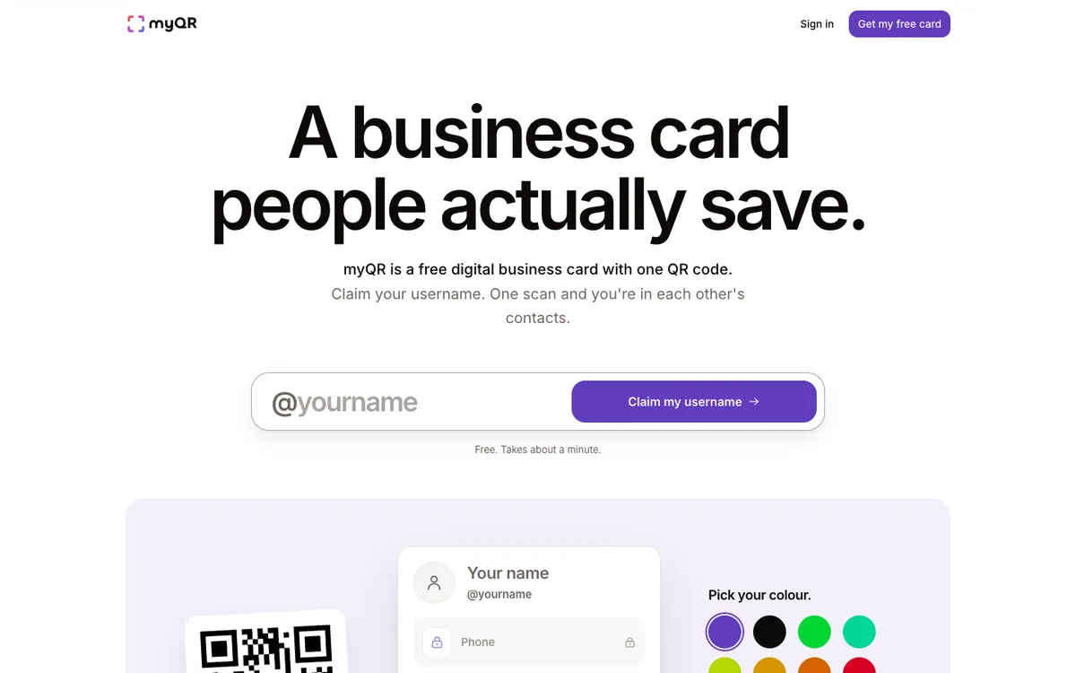 The myQR home page